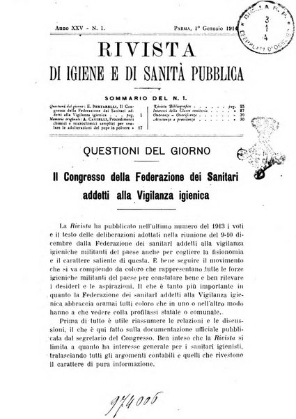 Rivista d'igiene e sanità pubblica con bollettino sanitario-amministrativo compilato sugli atti del Ministero dell'interno