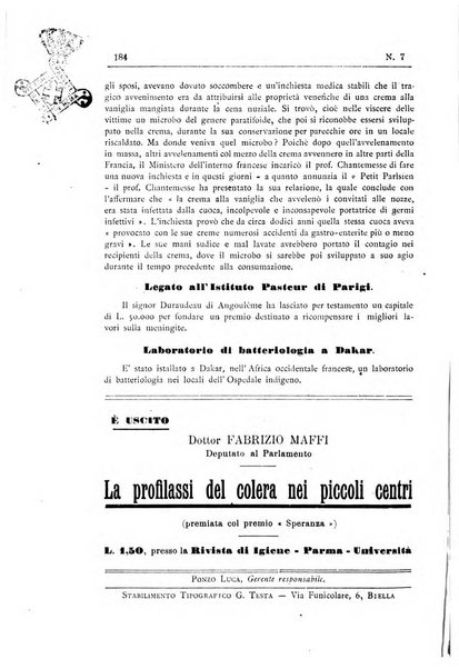 Rivista d'igiene e sanità pubblica con bollettino sanitario-amministrativo compilato sugli atti del Ministero dell'interno