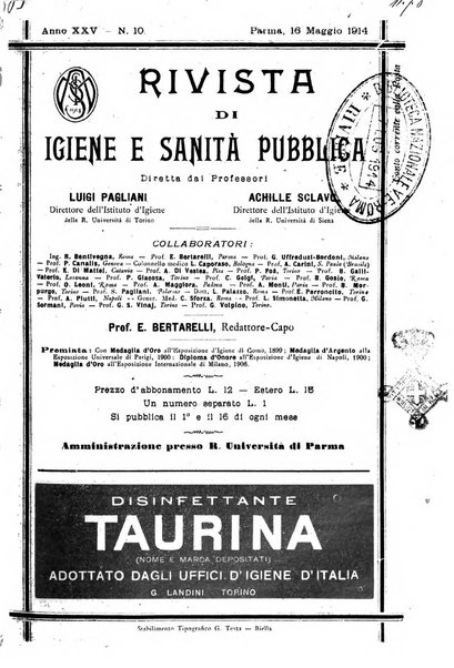 Rivista d'igiene e sanità pubblica con bollettino sanitario-amministrativo compilato sugli atti del Ministero dell'interno