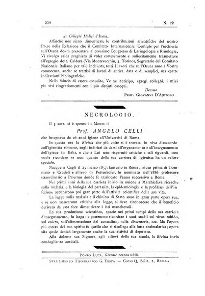 Rivista d'igiene e sanità pubblica con bollettino sanitario-amministrativo compilato sugli atti del Ministero dell'interno