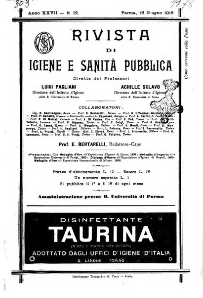 Rivista d'igiene e sanità pubblica con bollettino sanitario-amministrativo compilato sugli atti del Ministero dell'interno