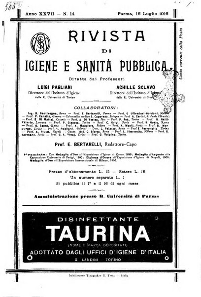 Rivista d'igiene e sanità pubblica con bollettino sanitario-amministrativo compilato sugli atti del Ministero dell'interno