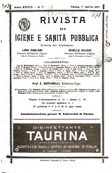 Rivista d'igiene e sanità pubblica con bollettino sanitario-amministrativo compilato sugli atti del Ministero dell'interno