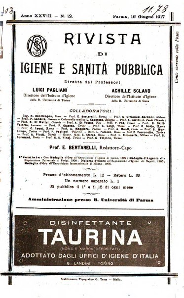 Rivista d'igiene e sanità pubblica con bollettino sanitario-amministrativo compilato sugli atti del Ministero dell'interno