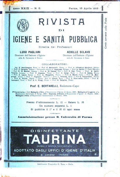 Rivista d'igiene e sanità pubblica con bollettino sanitario-amministrativo compilato sugli atti del Ministero dell'interno