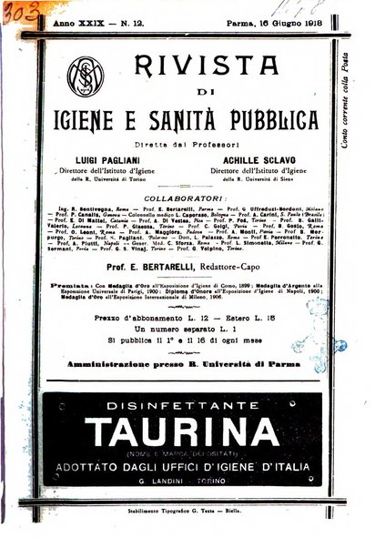 Rivista d'igiene e sanità pubblica con bollettino sanitario-amministrativo compilato sugli atti del Ministero dell'interno