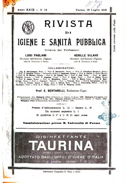 Rivista d'igiene e sanità pubblica con bollettino sanitario-amministrativo compilato sugli atti del Ministero dell'interno