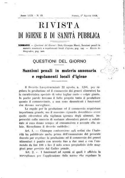 Rivista d'igiene e sanità pubblica con bollettino sanitario-amministrativo compilato sugli atti del Ministero dell'interno