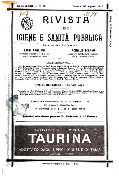 Rivista d'igiene e sanità pubblica con bollettino sanitario-amministrativo compilato sugli atti del Ministero dell'interno