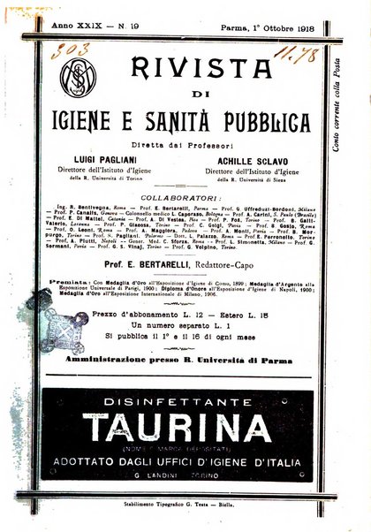 Rivista d'igiene e sanità pubblica con bollettino sanitario-amministrativo compilato sugli atti del Ministero dell'interno