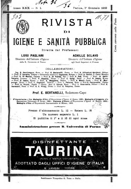 Rivista d'igiene e sanità pubblica con bollettino sanitario-amministrativo compilato sugli atti del Ministero dell'interno