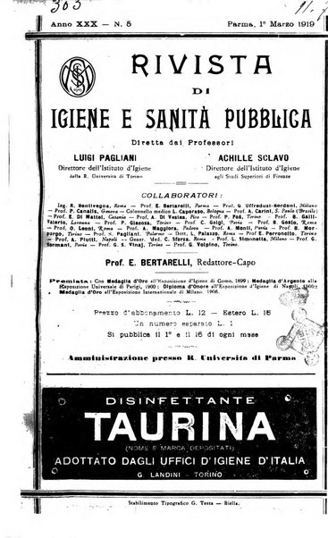 Rivista d'igiene e sanità pubblica con bollettino sanitario-amministrativo compilato sugli atti del Ministero dell'interno