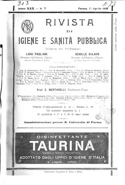 Rivista d'igiene e sanità pubblica con bollettino sanitario-amministrativo compilato sugli atti del Ministero dell'interno