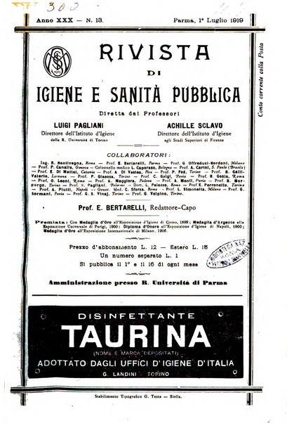 Rivista d'igiene e sanità pubblica con bollettino sanitario-amministrativo compilato sugli atti del Ministero dell'interno