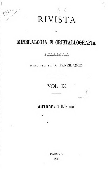 Rivista di mineralogia e cristallografia italiana