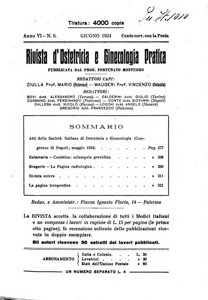 Rivista di ostetricia e ginecologia pratica organo della Societa siciliana di ostetricia e ginecologia