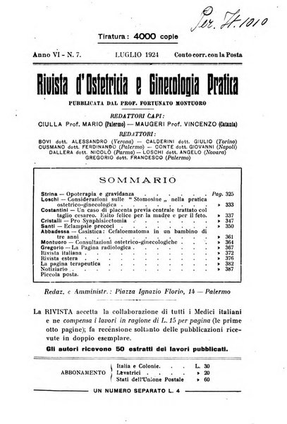 Rivista di ostetricia e ginecologia pratica organo della Societa siciliana di ostetricia e ginecologia