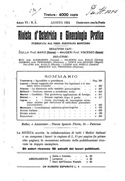 Rivista di ostetricia e ginecologia pratica organo della Societa siciliana di ostetricia e ginecologia