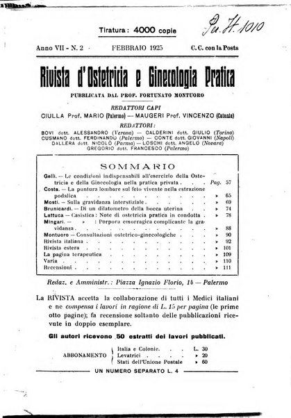 Rivista di ostetricia e ginecologia pratica organo della Societa siciliana di ostetricia e ginecologia