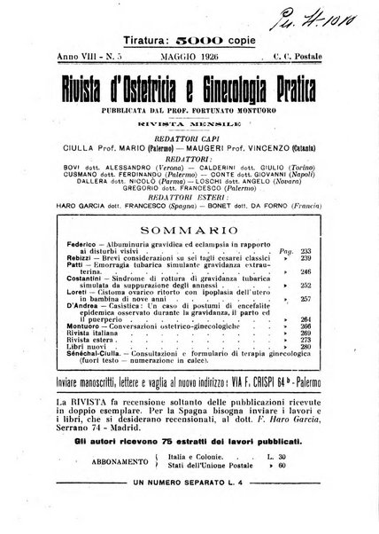 Rivista di ostetricia e ginecologia pratica organo della Societa siciliana di ostetricia e ginecologia