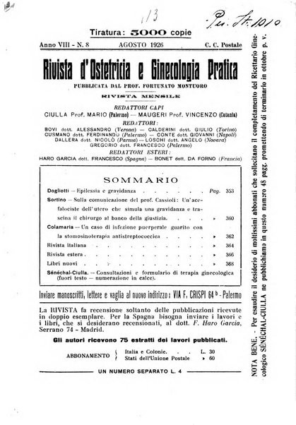 Rivista di ostetricia e ginecologia pratica organo della Societa siciliana di ostetricia e ginecologia