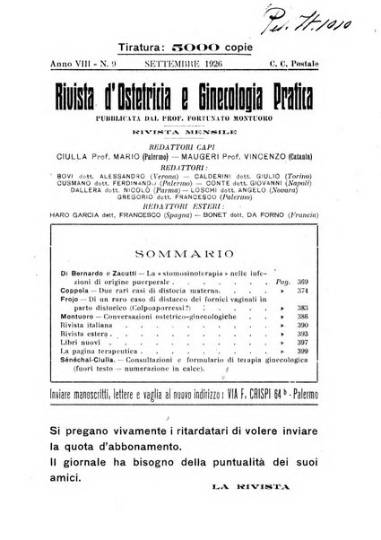 Rivista di ostetricia e ginecologia pratica organo della Societa siciliana di ostetricia e ginecologia