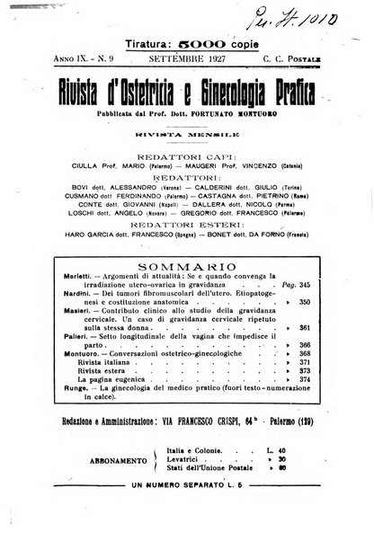 Rivista di ostetricia e ginecologia pratica organo della Societa siciliana di ostetricia e ginecologia