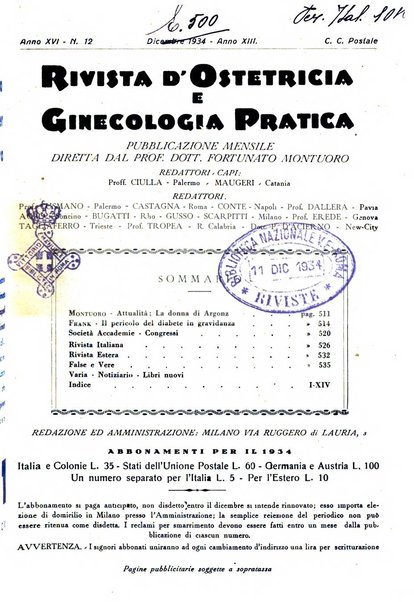 Rivista di ostetricia e ginecologia pratica organo della Societa siciliana di ostetricia e ginecologia