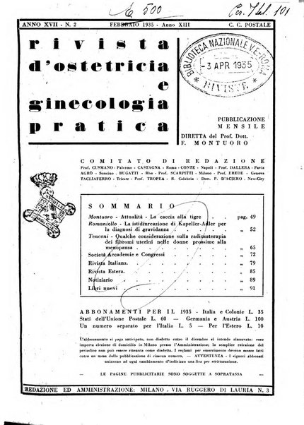 Rivista di ostetricia e ginecologia pratica organo della Societa siciliana di ostetricia e ginecologia