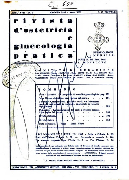 Rivista di ostetricia e ginecologia pratica organo della Societa siciliana di ostetricia e ginecologia