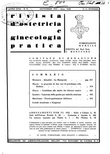 Rivista di ostetricia e ginecologia pratica organo della Societa siciliana di ostetricia e ginecologia