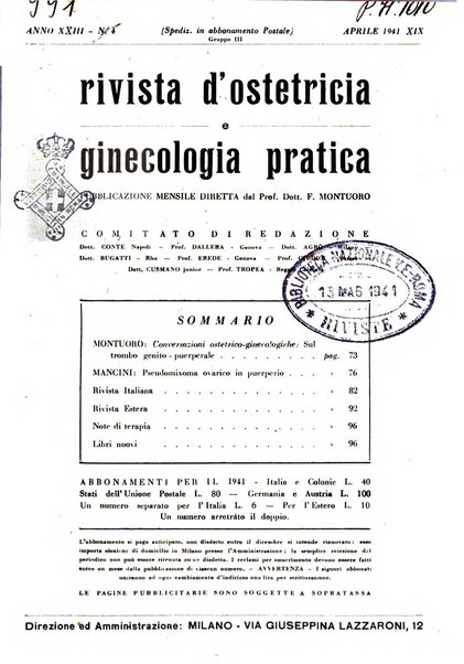 Rivista di ostetricia e ginecologia pratica organo della Societa siciliana di ostetricia e ginecologia