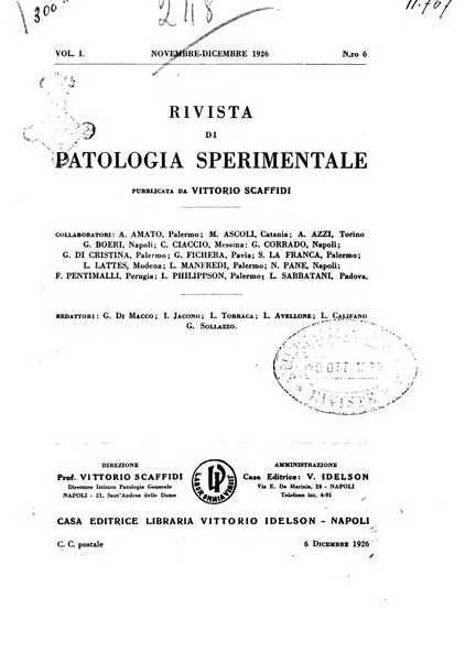 Rivista di patologia sperimentale