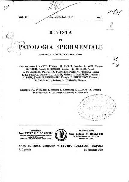 Rivista di patologia sperimentale