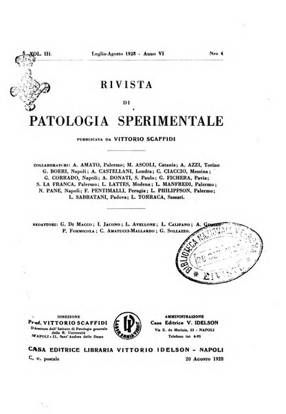 Rivista di patologia sperimentale