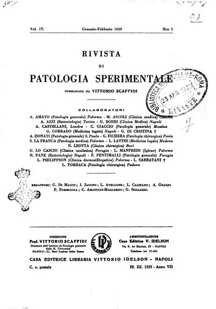 Rivista di patologia sperimentale