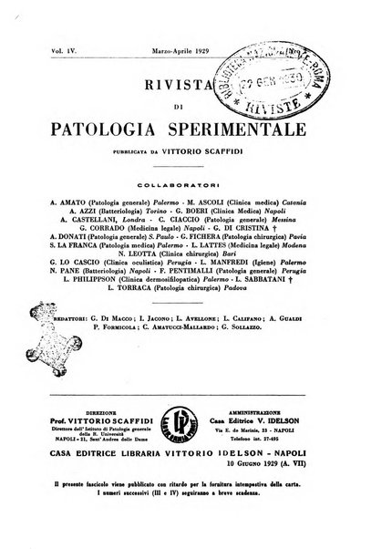 Rivista di patologia sperimentale