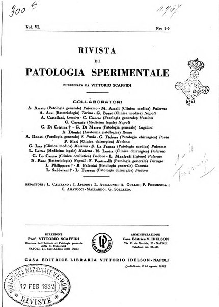 Rivista di patologia sperimentale