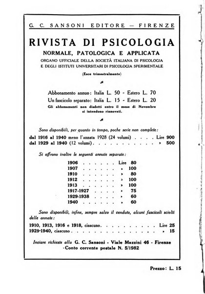 Rivista di psicologia normale, patologica ed applicata organo della Societa italiana di psicologia e degli istituti univrsitari di psicologia sperimentale