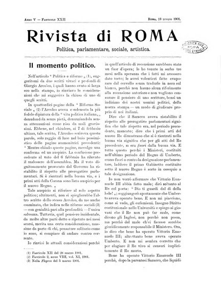 Rivista di Roma politica, parlamentare, sociale, artistica