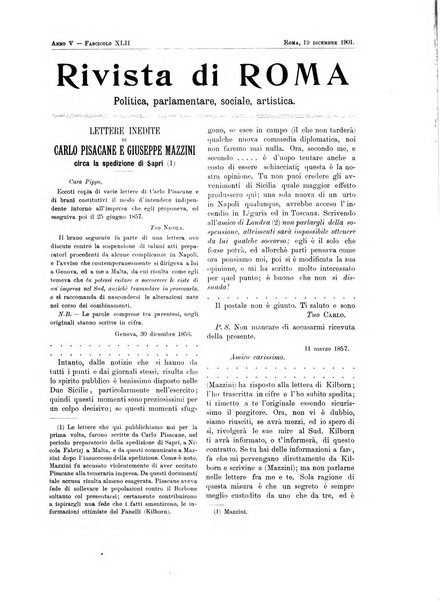 Rivista di Roma politica, parlamentare, sociale, artistica