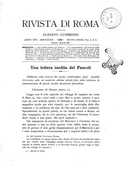 Rivista di Roma politica, parlamentare, sociale, artistica