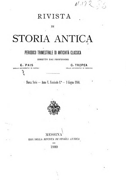 Rivista di storia antica periodico trimestrale di antichità classica