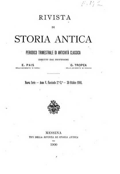 Rivista di storia antica periodico trimestrale di antichità classica