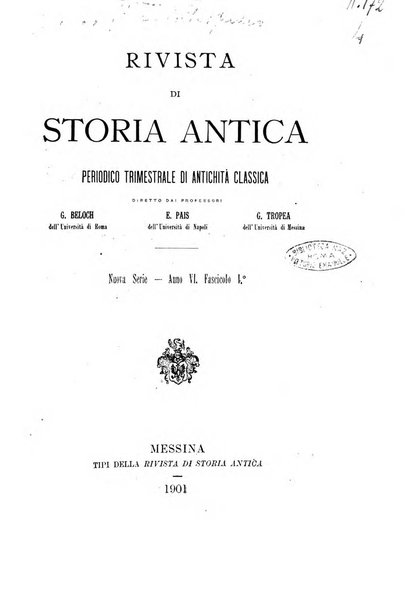 Rivista di storia antica periodico trimestrale di antichità classica