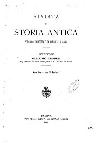 Rivista di storia antica periodico trimestrale di antichità classica