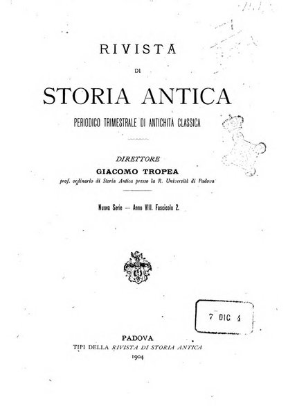 Rivista di storia antica periodico trimestrale di antichità classica