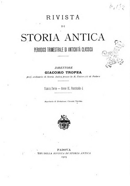 Rivista di storia antica periodico trimestrale di antichità classica