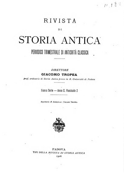 Rivista di storia antica periodico trimestrale di antichità classica