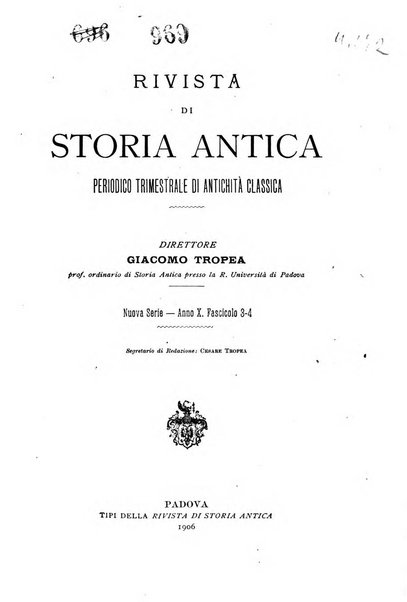 Rivista di storia antica periodico trimestrale di antichità classica